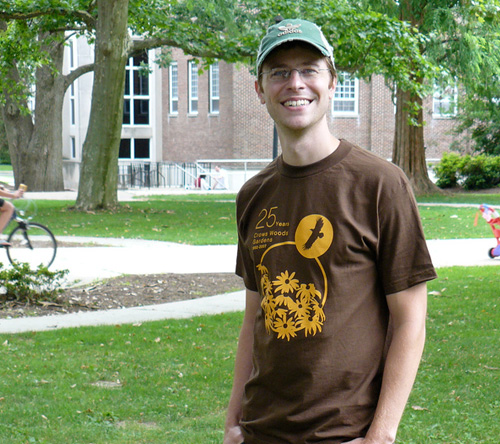steve wearing crows woods gardens t-shirt